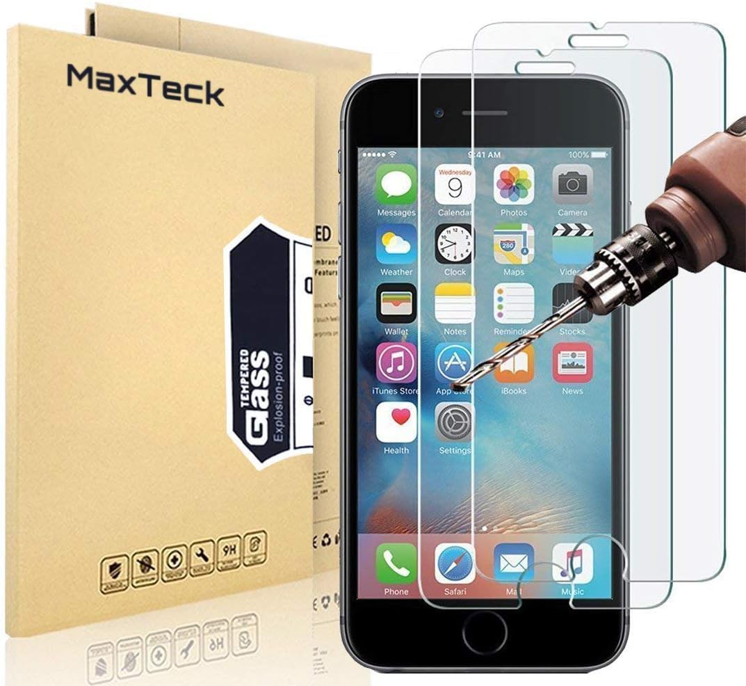 MaxTeck Tempered Glass Screen Protector Film for iPhone 6S 6, Anti-Scratch, Bubble-Free, Heavy Duty, 9H Hardness, 3D Touch Compatible [3 Pieces]