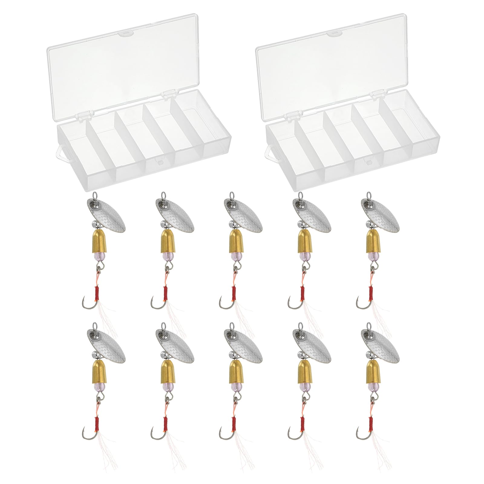 PATIKIL Fishing Lures Spinnerbait, 10 Pack Trout Lures Rooster Tail Fishing Lures Single Hook Trout Spinners 1/5 oz with 2 Tackle Boxes for Freshwater Saltwater Fishing, Silver Tone