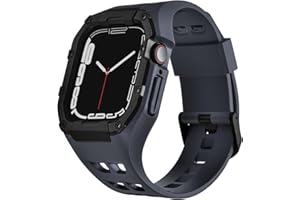 Nereides Compatible with Apple Watch Band 45mm 44mm, for iWatch Band Series 9/8/7/6/5/4/SE/SE2, Rugged Heavy Duty Case with Strap, Shockproof PC Frame Bumper Case for Men (Deep Blue Gray)