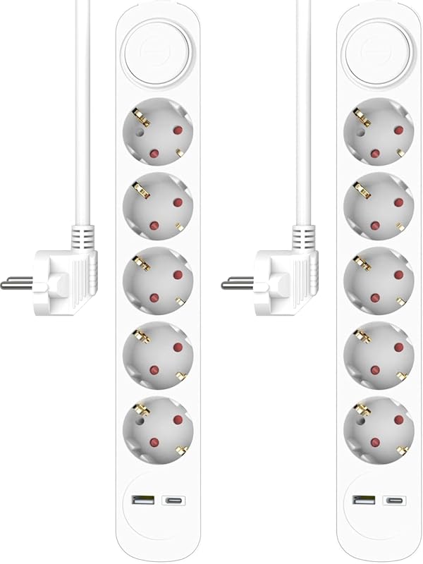 ES305 - Regleta de 5 enchufes con Cable de 1,5 m e Interruptor, 5 enchufes + USB + USB-C, protección para niños, Enchufe Schuko, máx. 3680 W, Certificado TÜV — foto 1 de 7