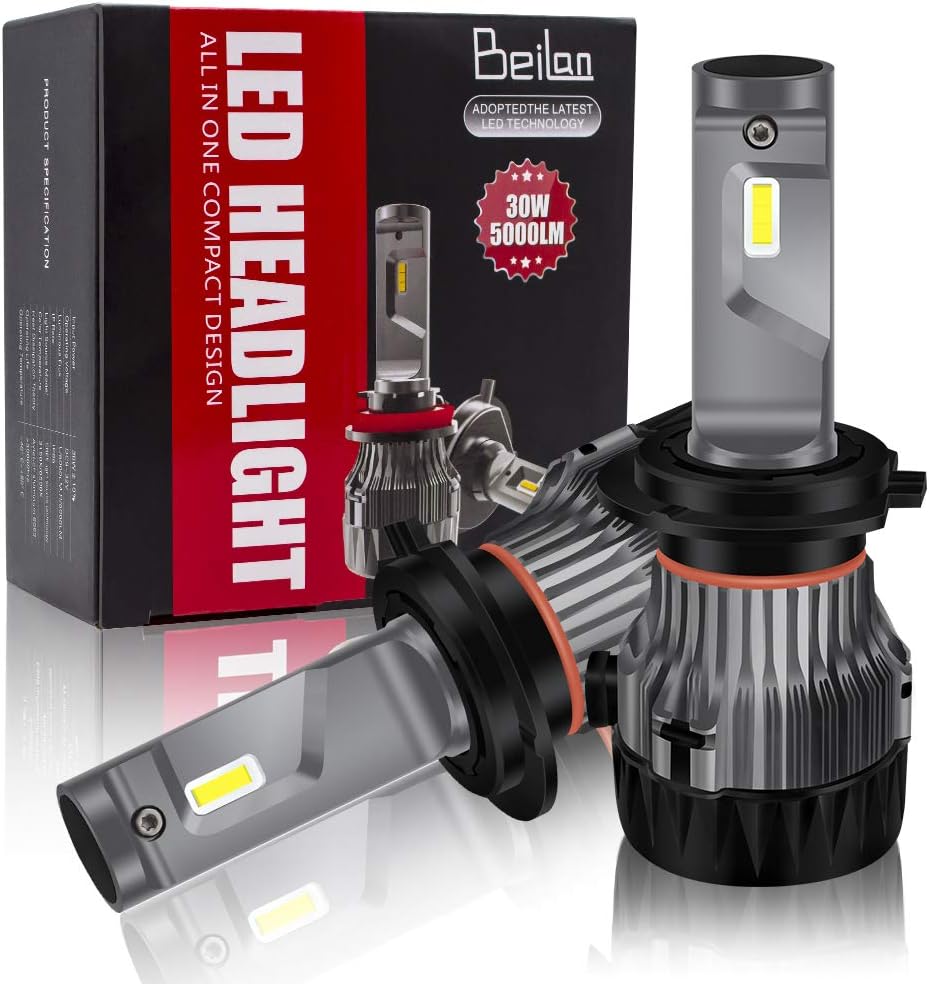BeiLan H7 LED Headlight Bulbs,60W 10000LM Cool White Conversion Kit,Super Bright Xenon Car Headlight Bulbs,Auto Halogen Replacement Lamps-2 Pack