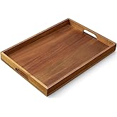 GCWSTJK 17 Inch Acacia Wood Serving Tray with Handles, Large Wooden Tray for Ottoman, Breakfast in Bed, Coffee Table, Dinner, Perfect for Living Room Bedroom Entryway and Kitchen