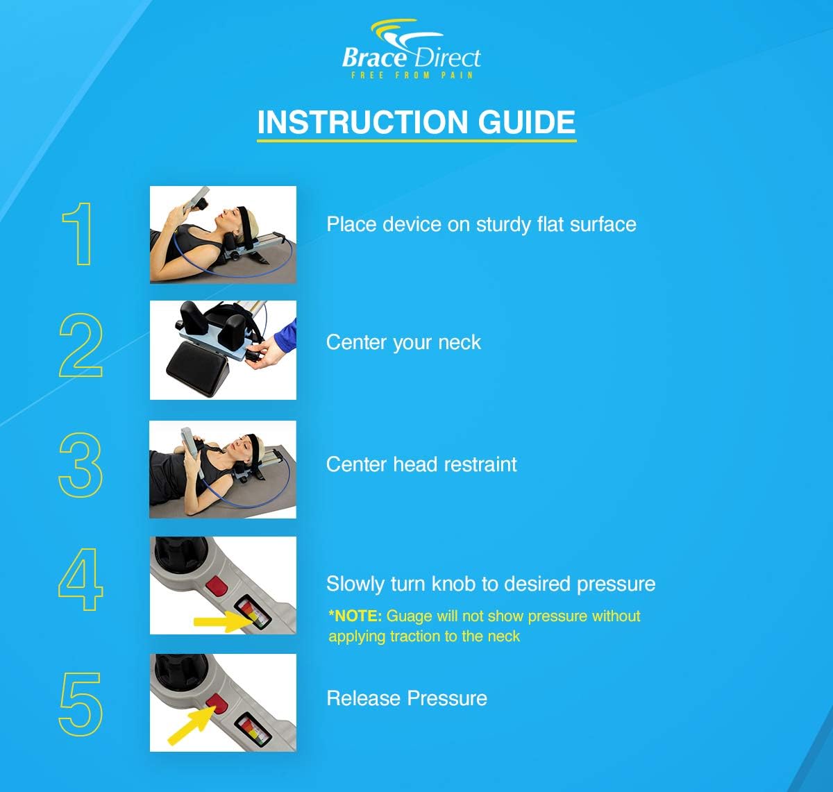 Cervical Neck Traction Unit for Neck Pain Relief and Stretch, Cervicalgia, Degeneration of disc, Spondylosis, Spine Alignment for at Home Care by Brace Direct: Health & Personal Care