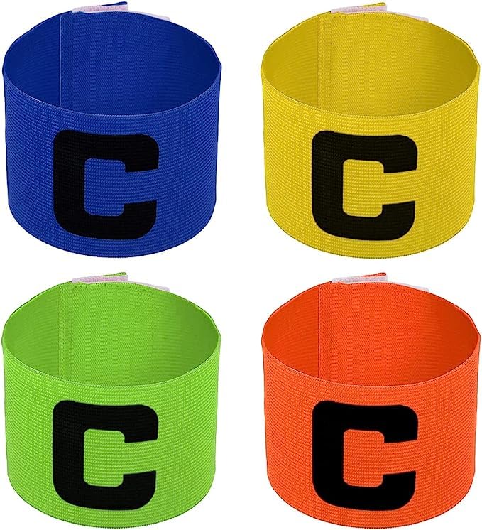 HREDZEO Captain Armband,4 pack Colour Captain's Armband for Senior/Junior Football Hockey Rugby Netball Tennis and Adult/Youth Soccer Sports Big C