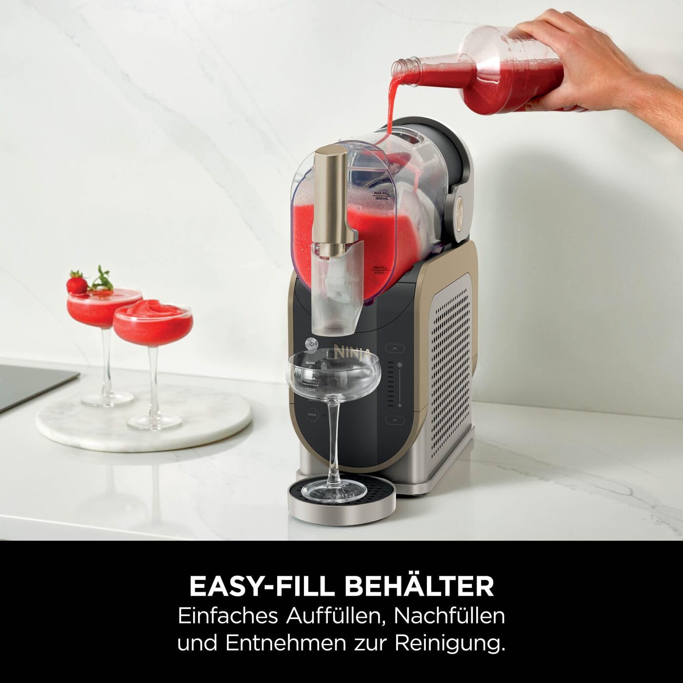 Ninja SLUSHi Maschine für Slush, Eis-Cocktails, Frappé, Milchshakes & gefrorenen Saft, ohne Eis oder Vorbereitungsaufwand, WhisperChill-Technology, fasst 1,9 L, Stone Gold, FS301EUSTGD 3