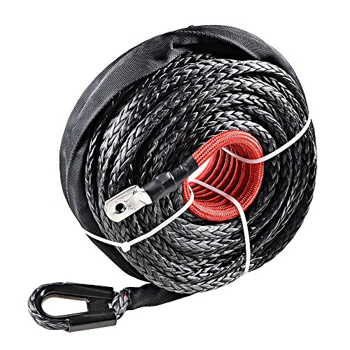 (95ft x 3/8") 20000+ LBS Synthetic Fiber Winch Rope Cable w/ Sheath for