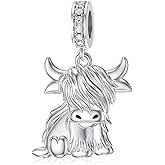 MEIDERBO Sterling Silver Highland Cow Birthstone Charm for Bracelet - Cow Lover Gift for Women