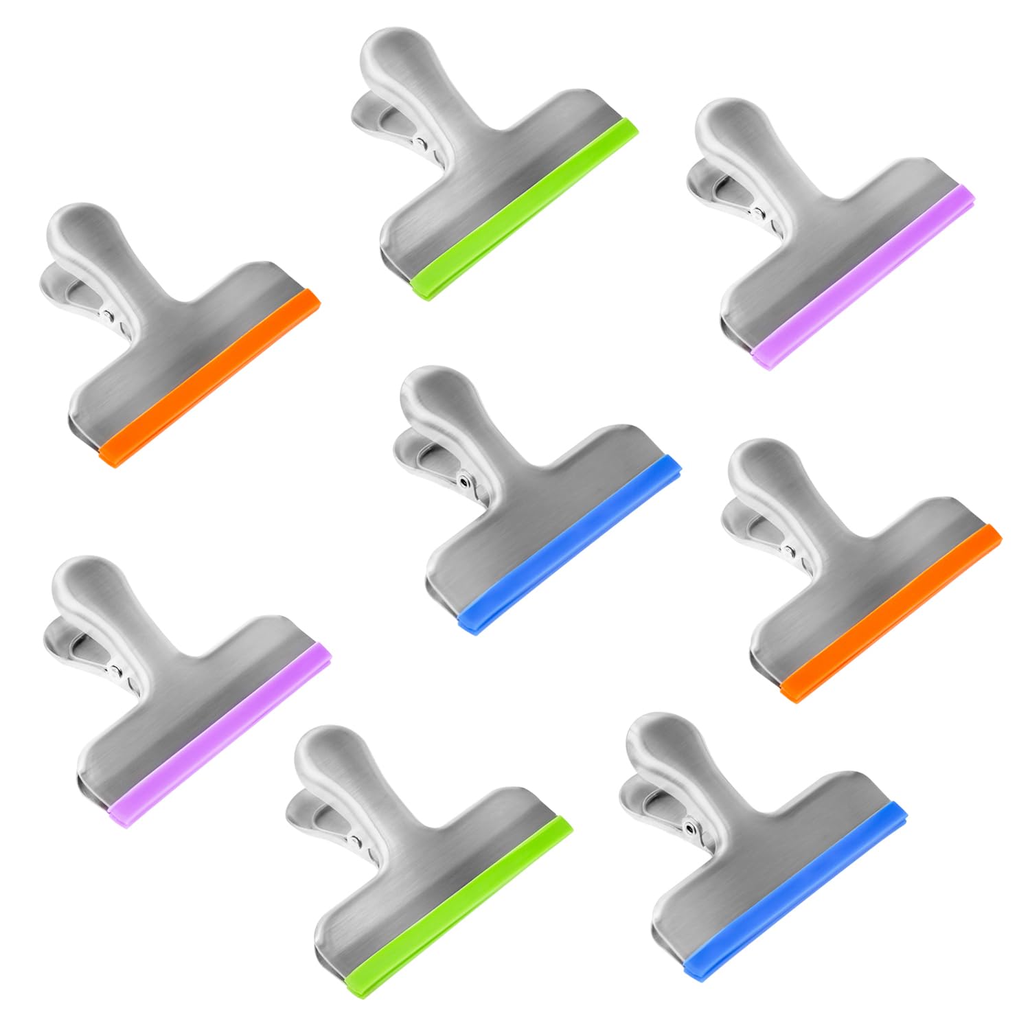 Coideal Food Storage Bag Clips, 8 Pcs Large Freezer Bag Clips 3 Inch Big Metal Chip Coffee Bag Clips with Rubber for Kitchen, Stainless Steel