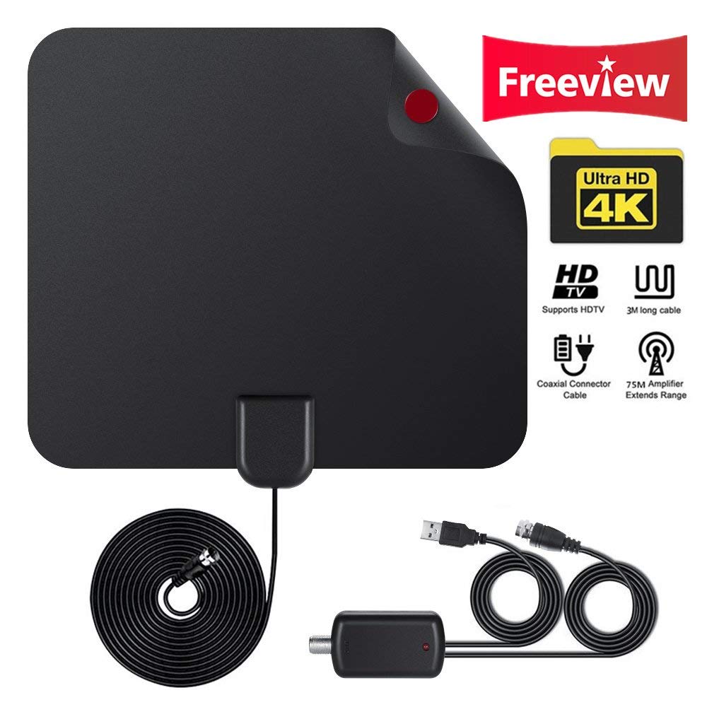 TV Antenna 4K Amplified Digital TV Antenna 50 Miles Range with 13 Foot Coax Cable - HDTV Amplifier Support 4K 1080P
