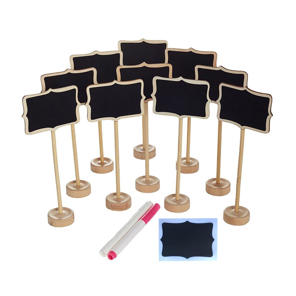 NUOLUX 10 Pces Message Board Signs Mini Rectangle Chalkboard with Stand,2 Liquid Chalks and 10 Pieces Replace Film