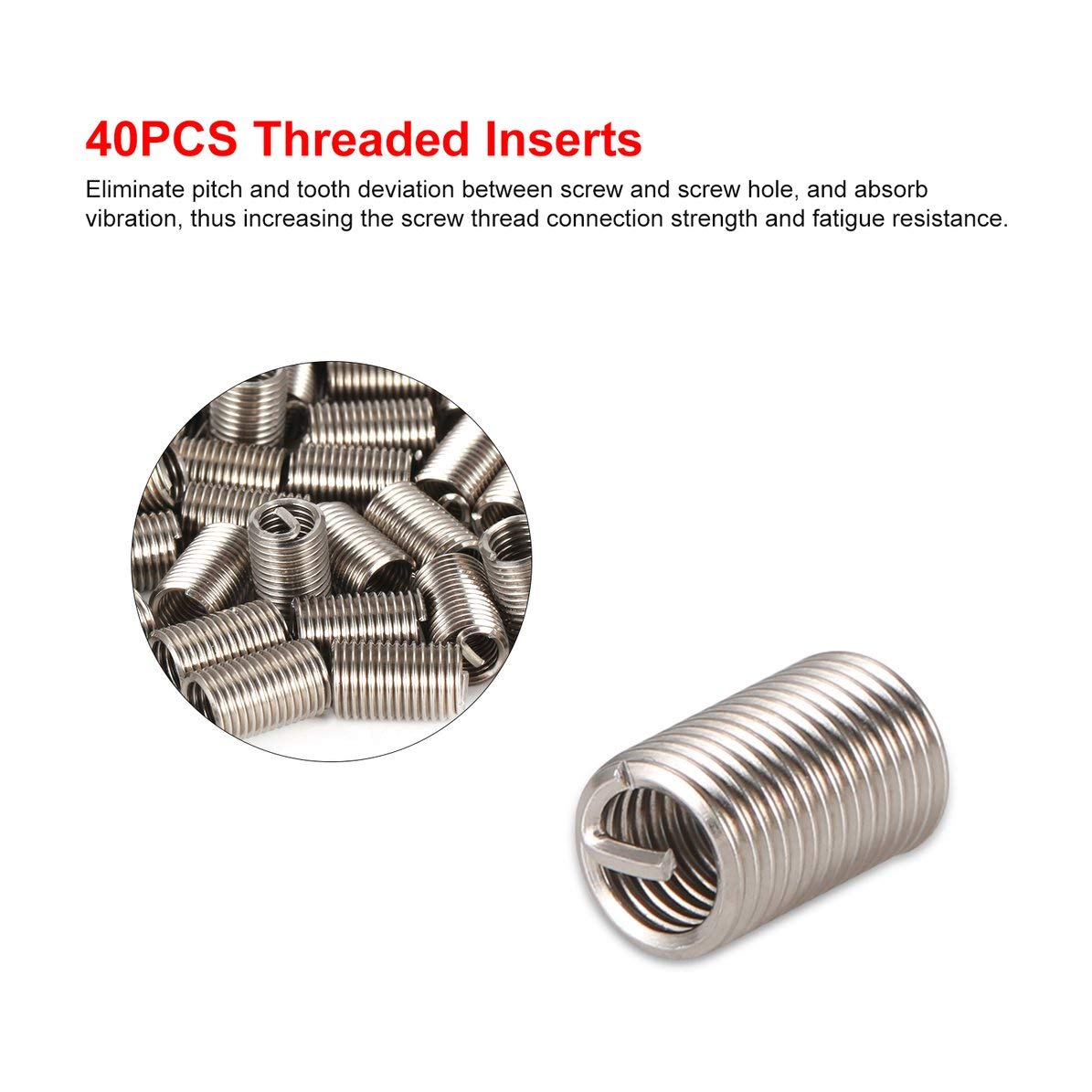 40PCS Threaded Inserts M6 1.0 3D Stainless Steel Wire Helicoil