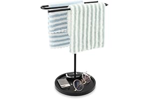 ZFLYCANP Hand Towel Holder, S-Shape Free Towel Rack with Heavy Base, Towel Ladder Hanger Bar Drying, Metal and Wood Material,