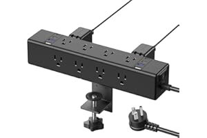 CCCEI Desk Outlet Station 20W USB C Port. 12 Outlet Desktop Clamp Power Strip Surge Protector 4800J with Switch. Nightstand Office Standing Desk Accessories, Fit Thicker Table Edge or Screw Mount, 6FT