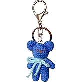 OrkLy ZIUGLIKAL Bear Keychain Handmade Crochet Pendant Handbag Charm Key Ring Plush Animal Gift Car Cartoon Men & Women Creative (Blue)