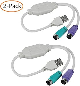 YOQXHY PS2 Keyboard Mouse to USB Converter Adapter Cable for Laptop PC Computer,(2-Pack)