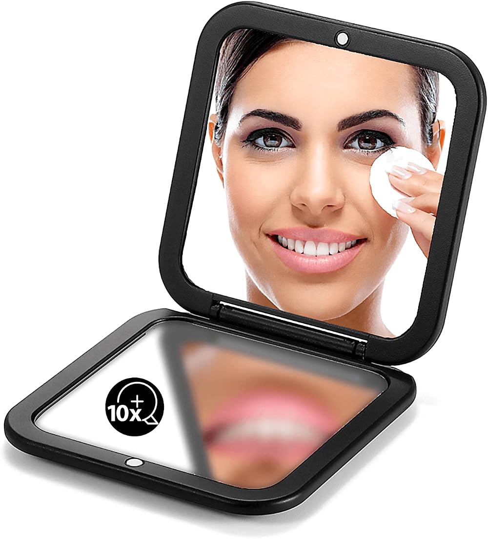 OMIRO Compact Mirror 1X/10X Magnification, Travel Foldable Pocket Mirror, Black
