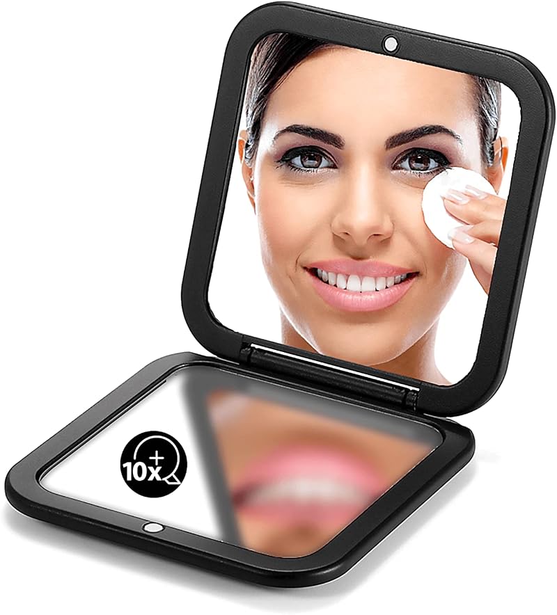 OMIRO Compact Mirror 1X/10X Magnification, Travel Foldable Pocket Mirror, Black
