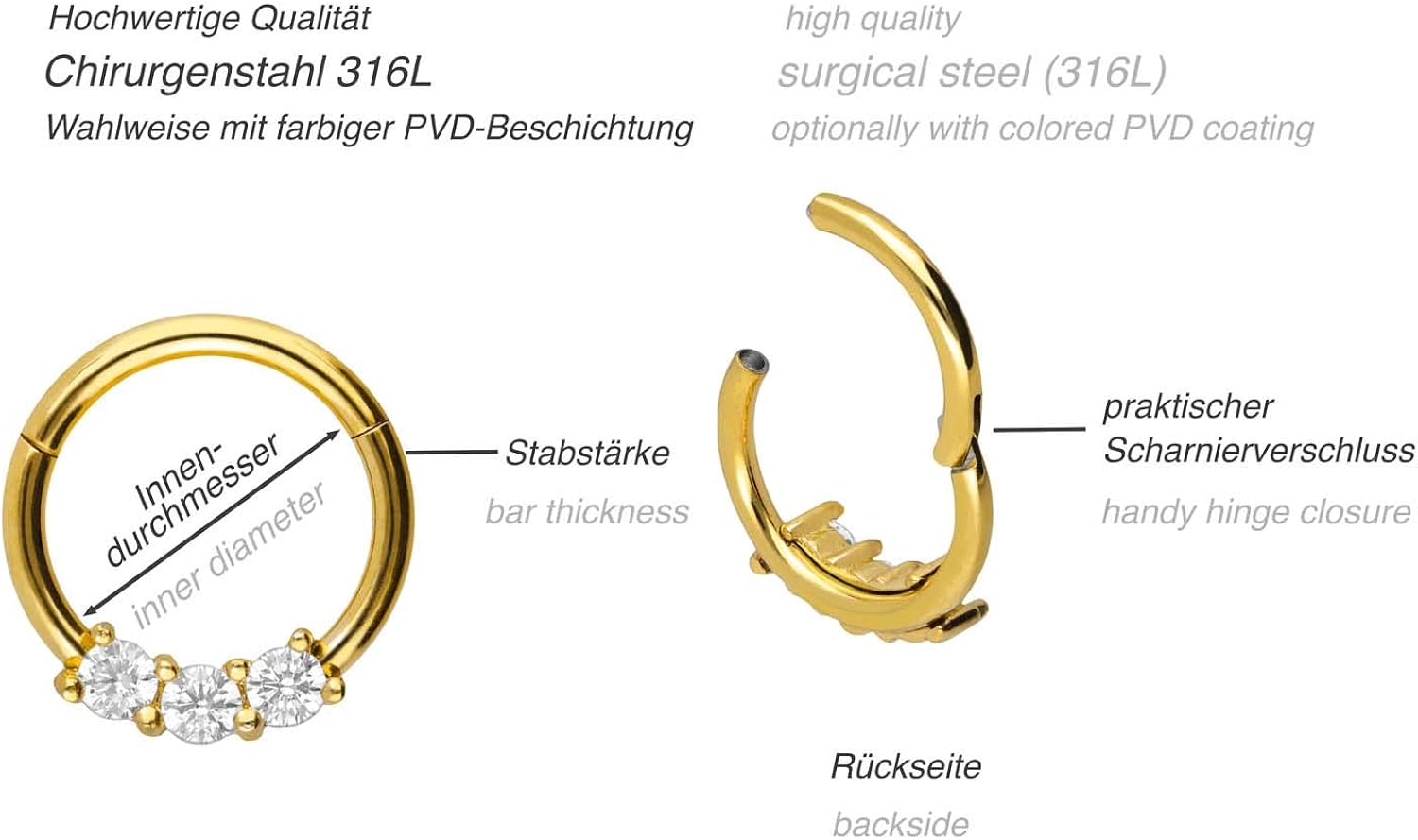 PIERCINGLINE Surgical Steel 316L Segment Ring, Black - Image 4