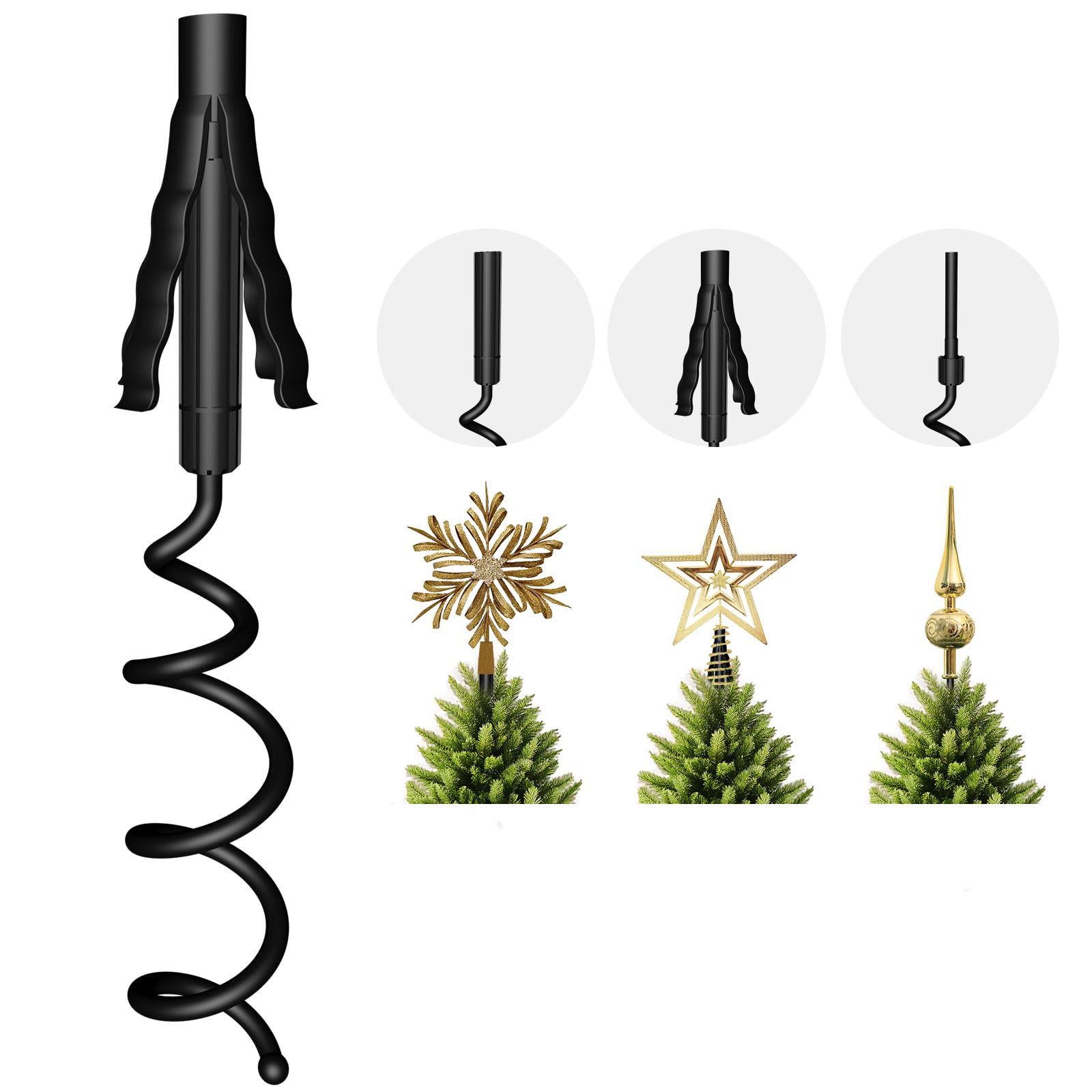 Photo 1 of Christmas Tree Topper Holder – Universal Twist-On Stabilizer with Adjustable Attachment for Tree Top Decorations, Fits Most Tree Bases (Black)