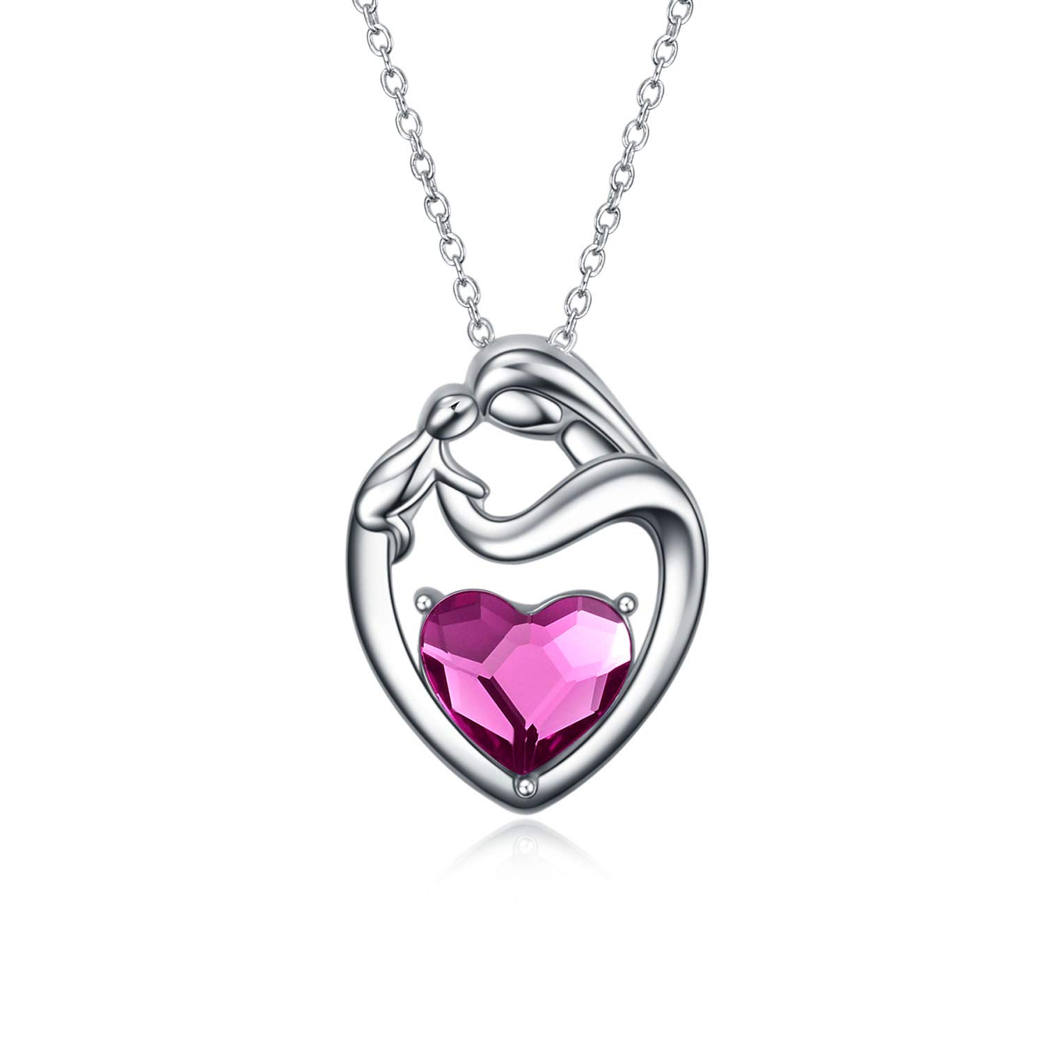 AOBOCO Sterling Silver Mum Heart Pendant Necklace, Birthday Christmas Gifts for Mum from Daughter Son (Purple)