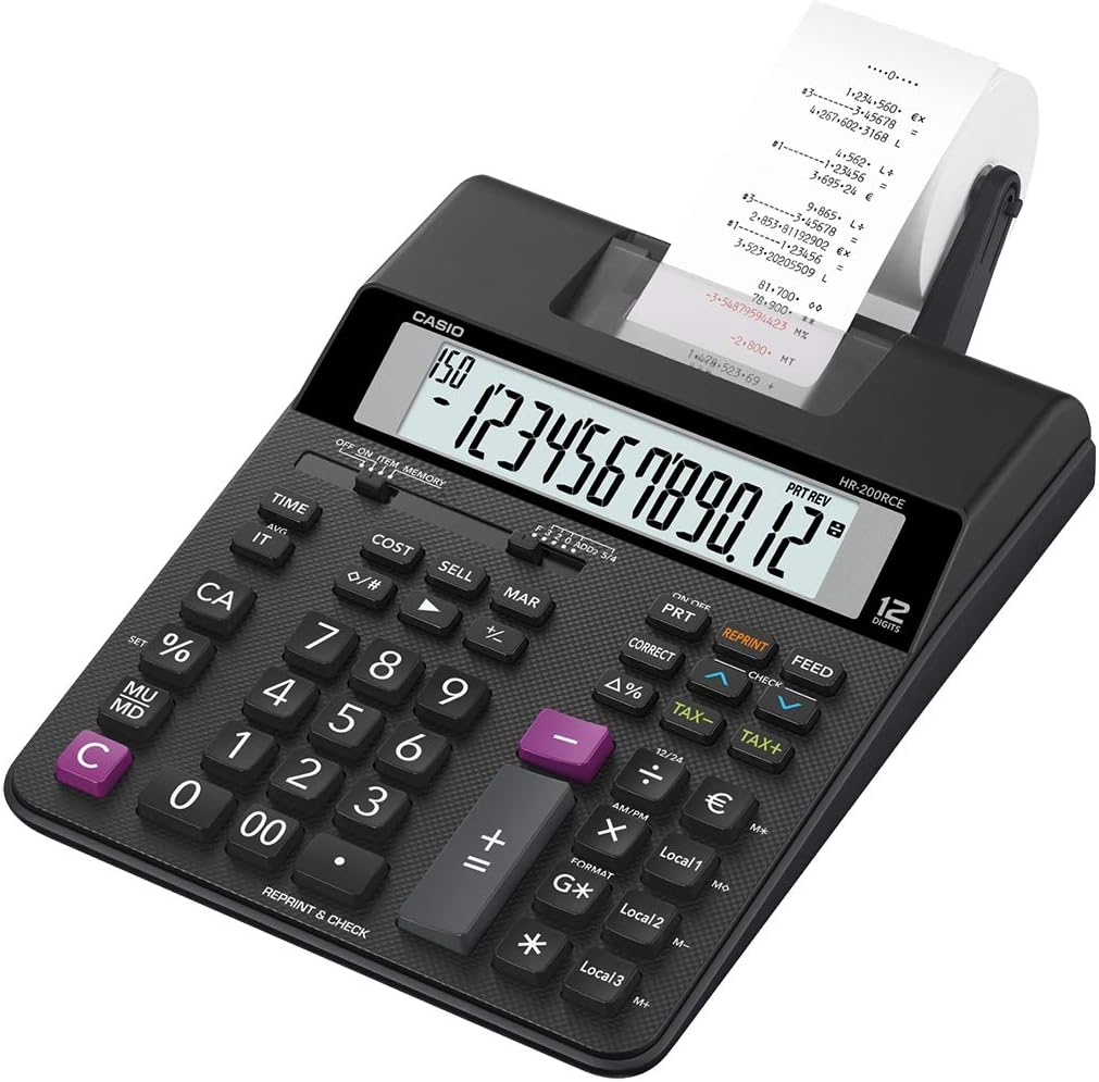 Casio HR200RCEWEC HR200RCE Printing Desktop Calculator Black
