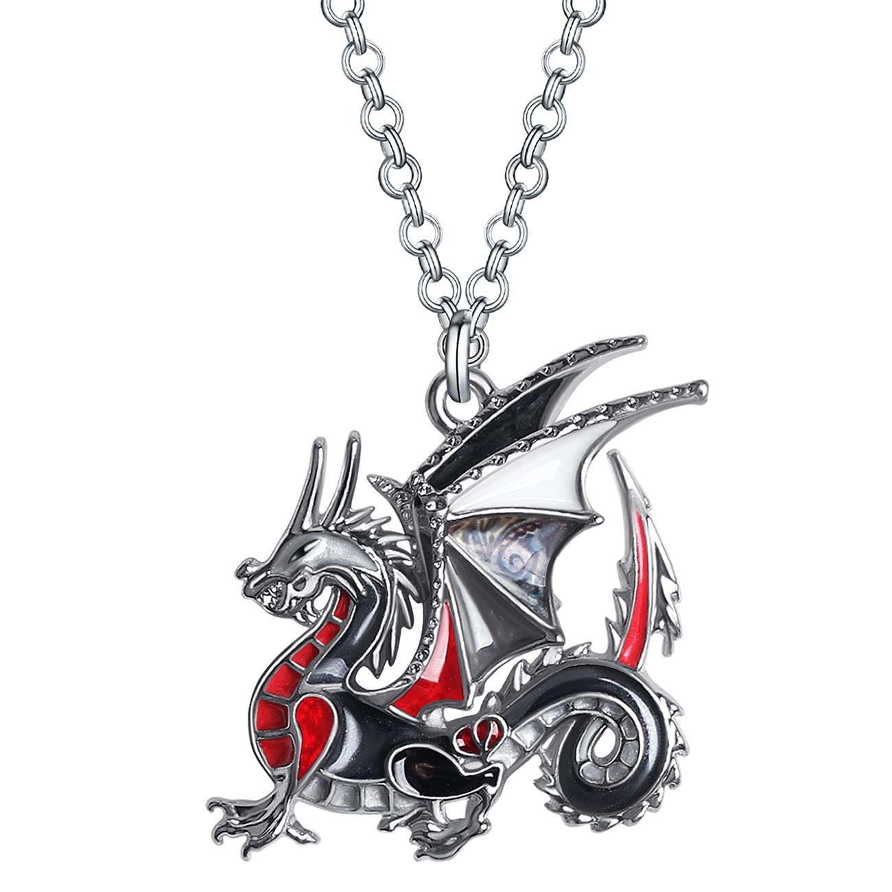 BONSNY Enamel Metal Fantasy Dragon Dinosaur Necklaces Pendant for Women Jewelry Lucky Symbol (Black)