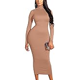 GOBLES Women's Elegant High Neck Long Sleeve Bodycon Midi Party Long Dress