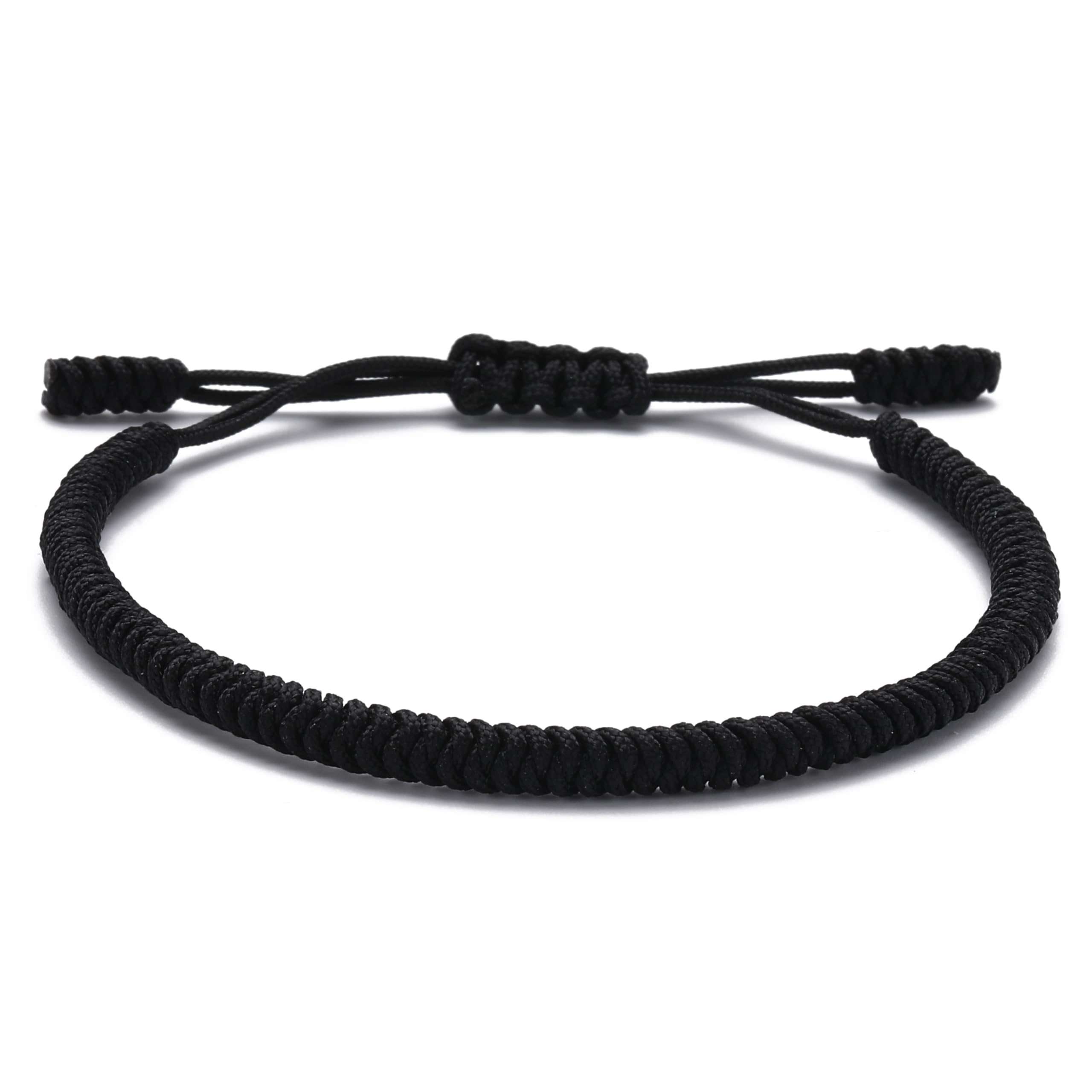 LUCKY BUDDHIST Handmade Bracelet + Buddhist Gift! Tibetan Good Luck String Armband. for Women, Men, Teens. Adjustable Size! Friendship Present. Handcrafted Rope Woven Chakra Wristband | Black — image 1