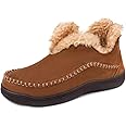 Wishcotton Men's Moccasin Bootie Slippers With Cozy Memory Foam, Winter Warm Fuzzy Indoor Outdoor House Shoes