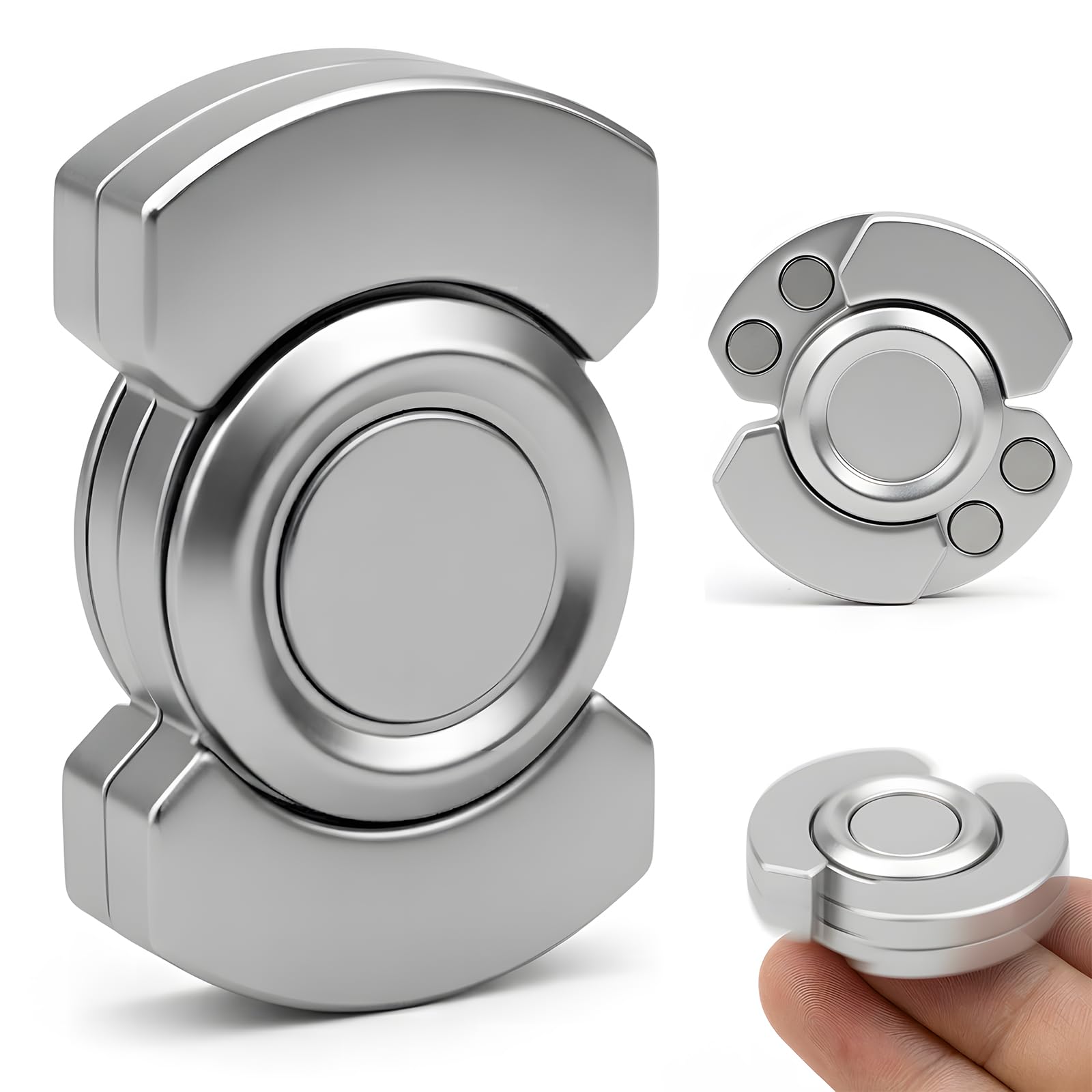 3-in-1 Fidget Toys Adults | EDC Fidget Spinner, Slider, Clicker | Stainless Steel Bearing Ultra-Stable Spin | Help Relieves Anxiety & Tension | Enhances Focus & Clarity | Compact & Portable, Silver