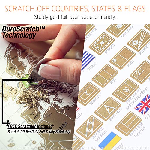 Scratch Off Map of The World with Flags 24 x 17 Easy to Frame Scratch