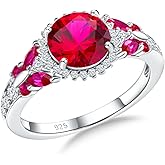 CAIDIKA 925 Sterling Silver Created Amethyst/Aquamarine/Emerald/Ruby/Sapphire Promise Engagement Rings for Women Cocktail Wedding Birthday Jewelry