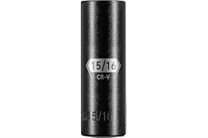 BLACKROBOT 1/2 Inch Drive 6-Point Deep Socket, 15/16 inch Deep Impact Socket, CR-V Steel