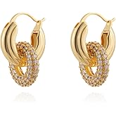 Milan Chiva 14K Gold Plated Small Huggie Dangle Earrings | Lightweight Trendy Heart Dainty Jewelry Hypoallergenic Chunky Gold Hoops Earrings Jewelry Valentine's Day Gift for Women