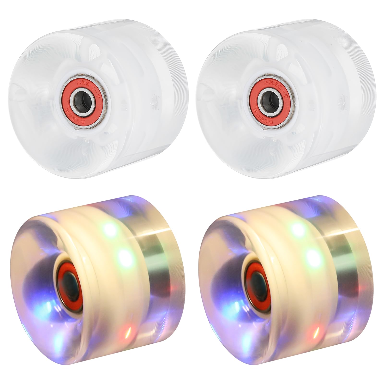 PATIKIL Light Up Skateboard Wheels 60x45mm, 4 Pack 78A PU Roller Skate Wheels with Bearings for Outdoor Cruiser Street Double Row Skating Replacement, White