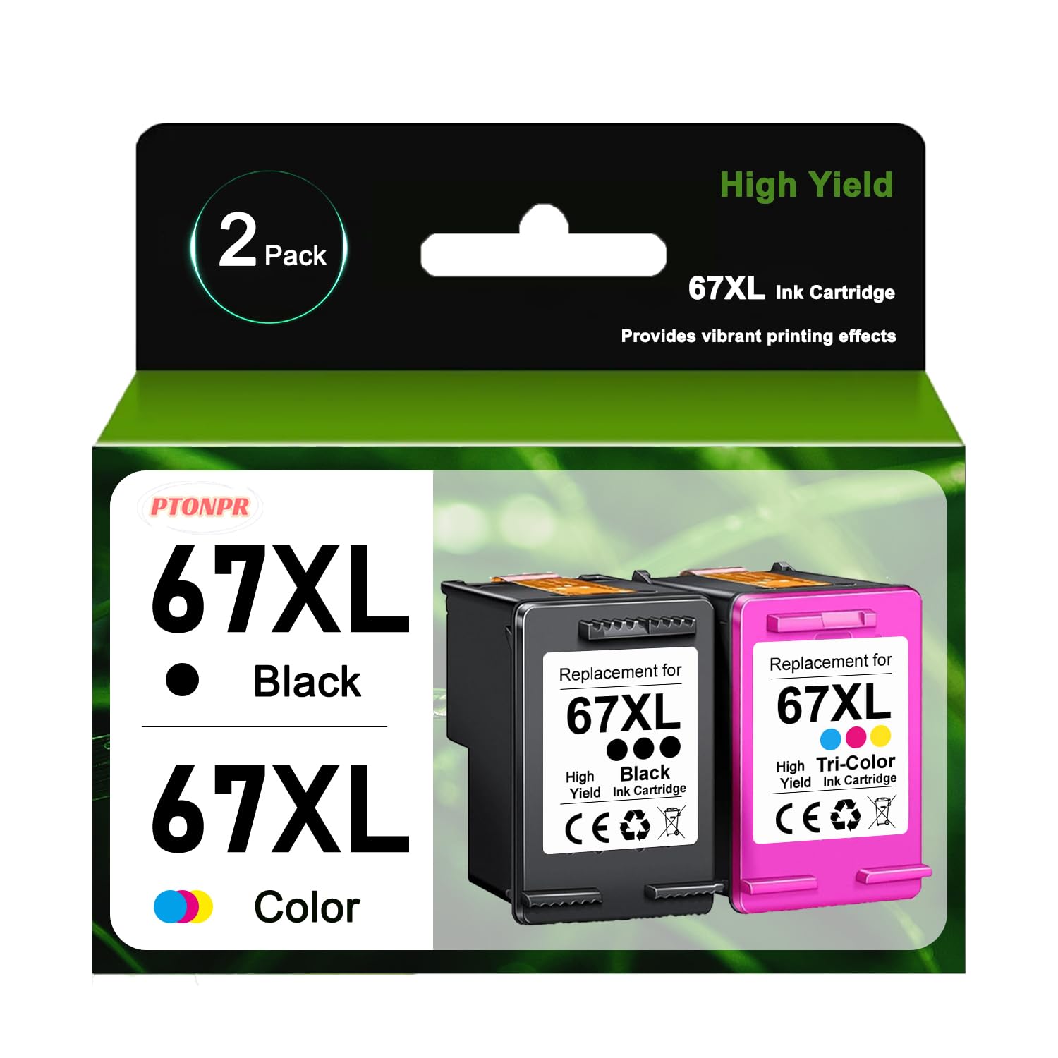 Photo 1 of 67XL Ink Cartridges Black/Color Combo Pack (2-Pack, Black/Color) Replacement for HP Ink 67 67xl Printer Ink for Deskjet 2700e 2755e 2755 2700 2752 4155e Envy 6000 6055e 6400 6455 Printer