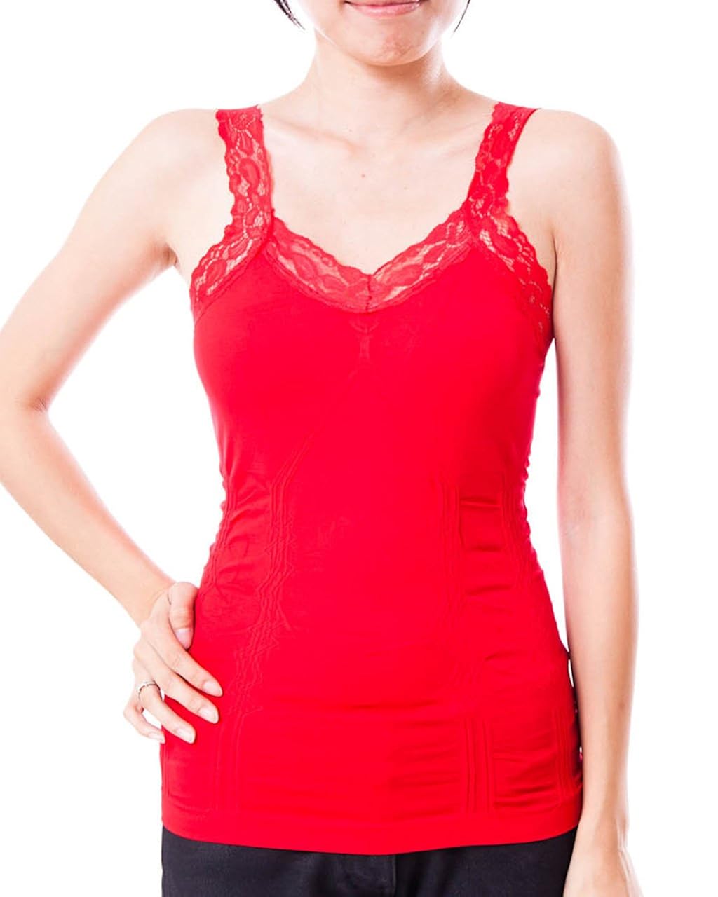 Ladies Red Lace Trimmed Tank Top at Amazon Women’s Clothing store Tank
