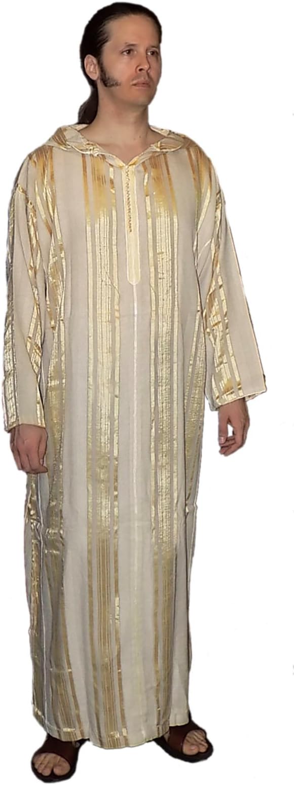 Moroccan Men Clothing Djellaba Handmade Embroidered Caftan Long Wear Exquisite beige
