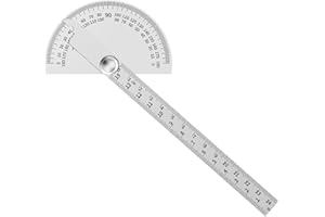 Kioiner Stainless Steel Protractor, 0-180° Protractor Round Head Angle Finder Measuring Tool with 14cm Ruler for Woodworking 