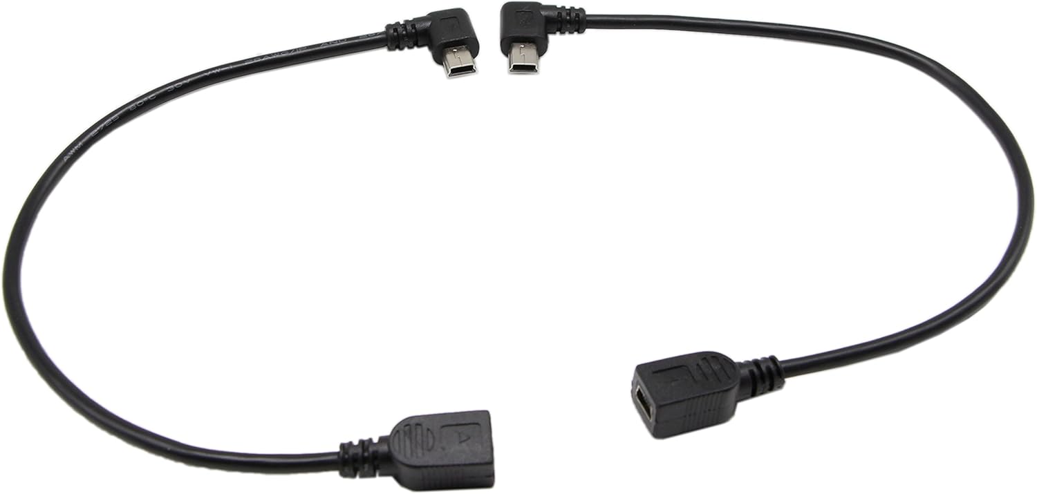 CERRXIAN 9 Inch Mini USB Cable Combo - Mini USB Female to Left Angle & Right Angle Male Data Sync and Charge Extension Cable (1 Pair) - Image 3