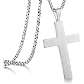 Jiahanzb Simple Cross Necklace for Men 316L Stainless Steel Cross Pendant Jesus Christ Cross Jewelry, with Rolo Chain 22/24/26 Inch