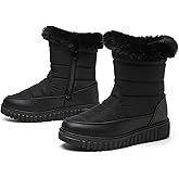 ZGR Womens Winter Snow Boots with furry,Waterproof Black and White Boots for women,Warm Mid Calf Boots for Outdoor