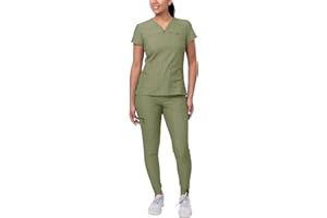 ADAR UNIFORMS Adar Pro Movement Booster Scrub Set For Women - Sweetheart V-Neck Scrub Top & Yoga Jogger Scrub Pants