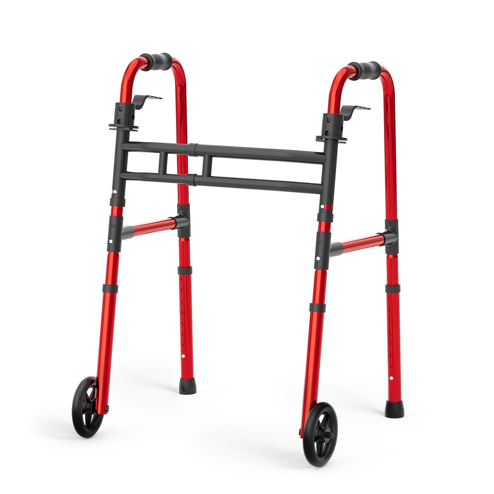 Photo 1 of Loyoda Folding Walkers for Seniors Lightweight Walker with 5'' Front Wheel Height and Width Adjustable Aluminum Standard Walker for Elderly Handicap (Red)