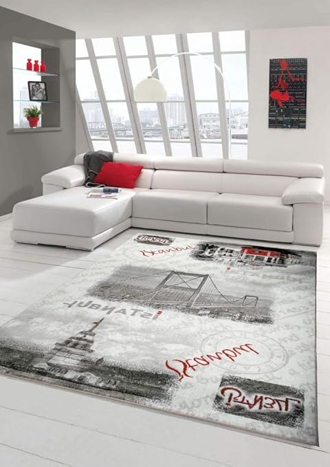 Designer Teppich Moderner Teppich Wohnzimmer Teppich Istanbul Motiv Grau Creme Rot Schwarz Grosse 160x230 Cm Amazon De Kuche Haushalt