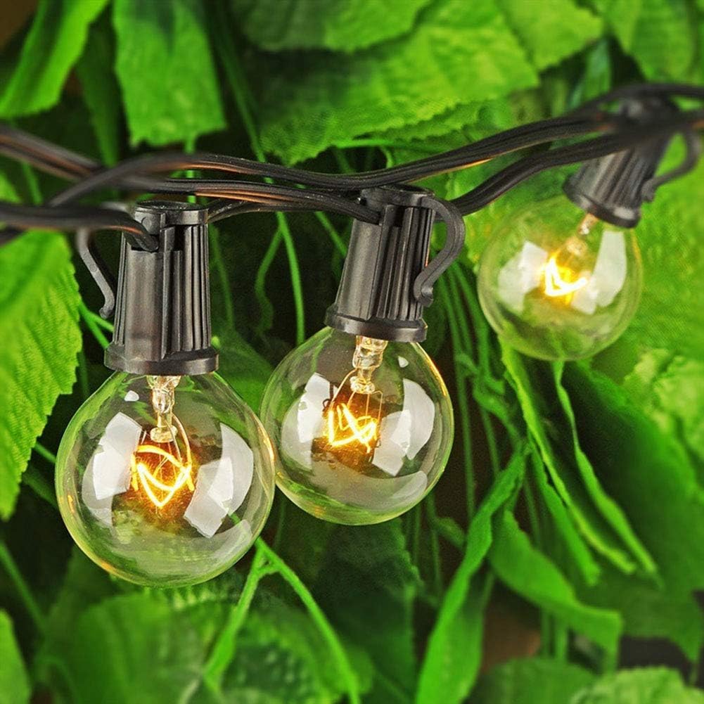 Romasaty 50FT String Lights, G40 Outdoor String Lights Edison Light Bulbs Clear Globe Lights for Backyard Patio Lights Indoor/Outdoor Commercial Decoration -5 Watt/120 Voltage/E12 Base -Black Wire