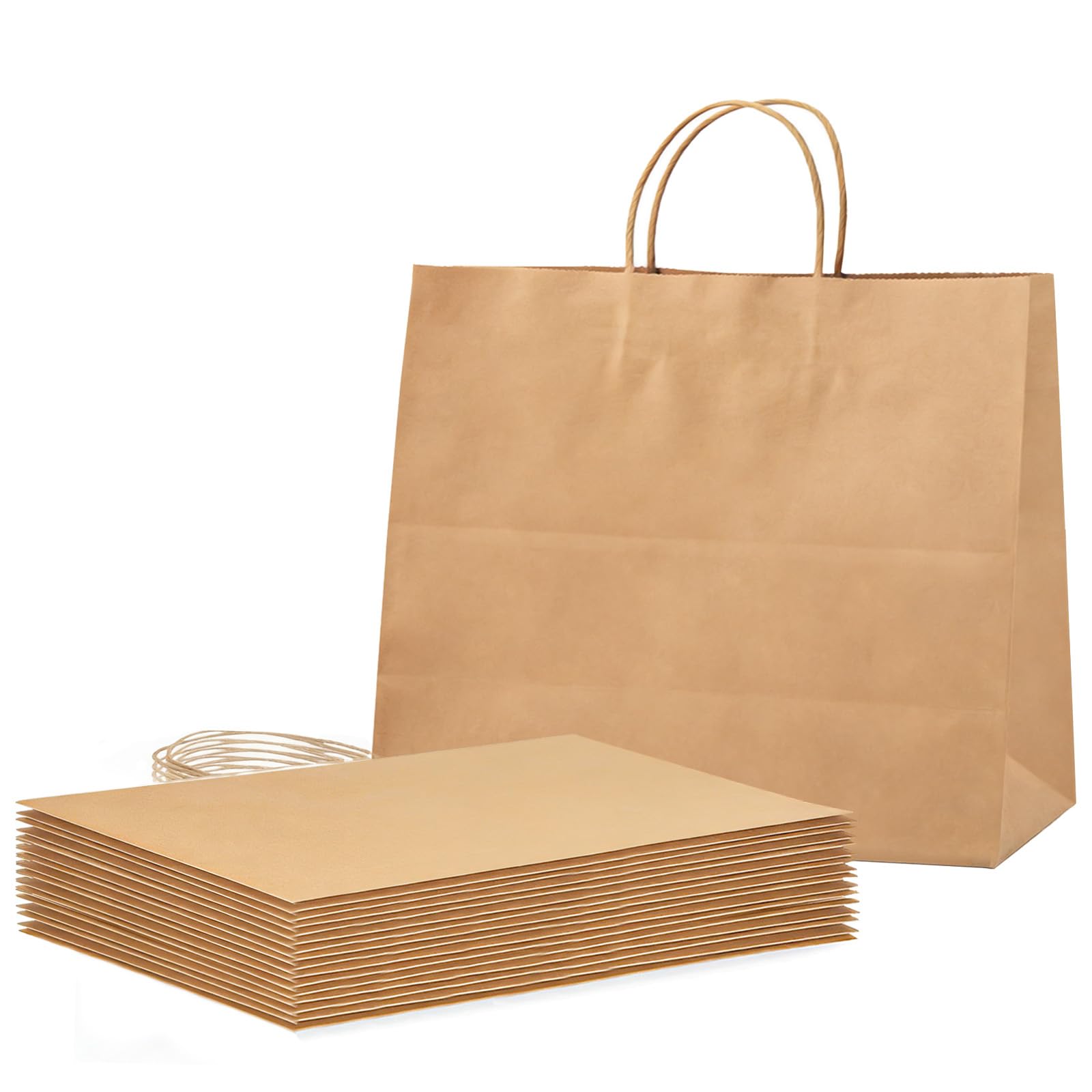 AN HUI MING 20pcs Brown Large Paper Bags With Handles 27 * 12 * 21cm, Gift Bags, Kraft Paper Bags for Birthday Party Wedding Christmas Halloween Easter(20pcs 130gsm)