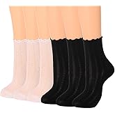 Campsis Women Ruffle Socks, Cotton Casual Frilly Socks, Breathable Ankle Sock(6 Pairs)