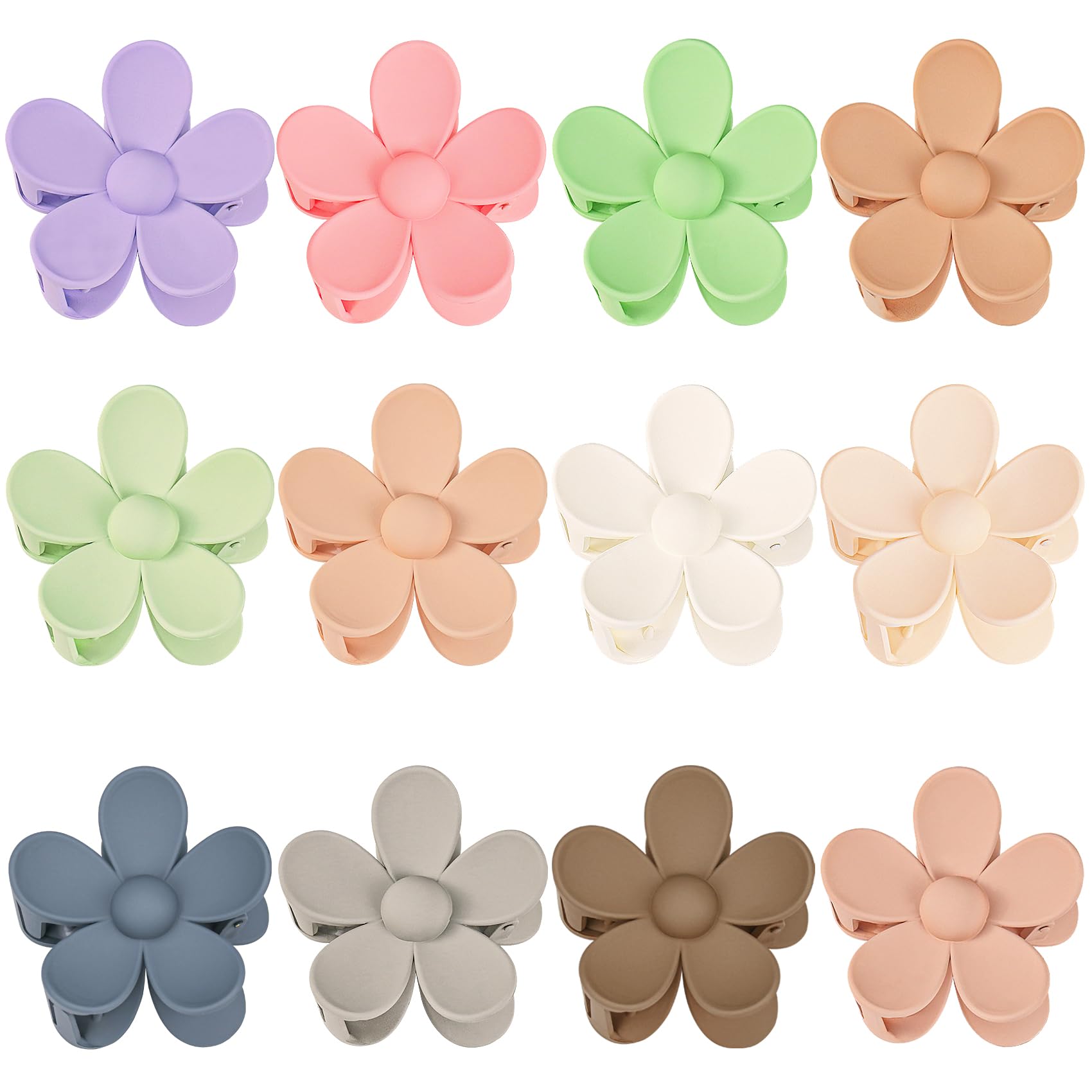 Photo 1 of 12 Pieces Flower Hair Clips for Women, Girls - Large Jaw Clips with Strong Hold for Thick & Thin Hair, 12 Matte Morandi Colors