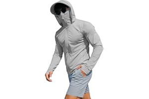 Sun Protection Fishing Shirts for Men UPF 50+ Long Sleeve Hoodie with Face Mask UV Quick Dry Hiking Full Zip Jacket